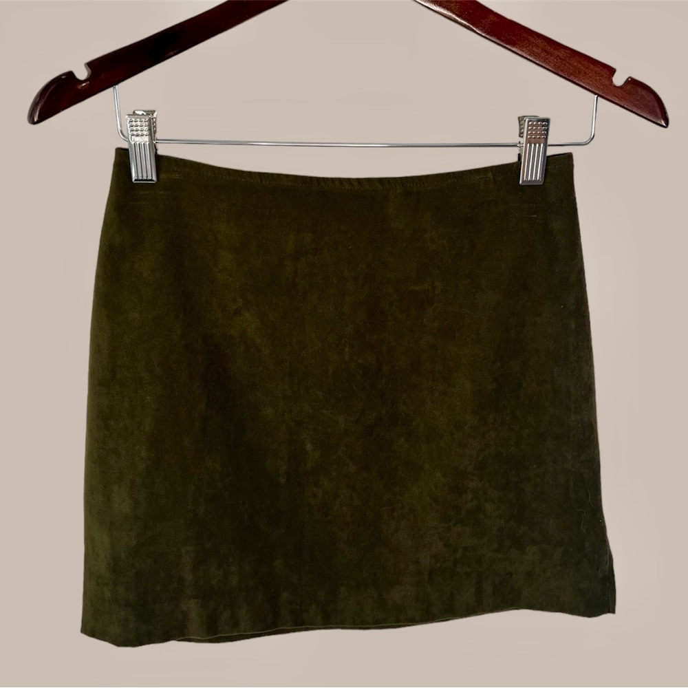 Star C.C.C. Vintage Faux Suede Olive Green Mini Skirt Size 5